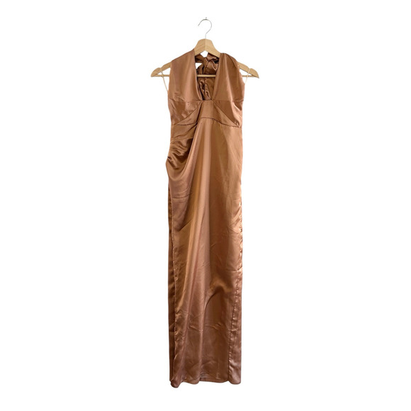 Show Me Your Mumu Adele Halter Maxi Dress in Copper Luxe Satin M - Picture 3 of 6
